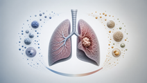 Simplified lung illustration with biomarker cues for stage IV non small cell lung cancer prognosis