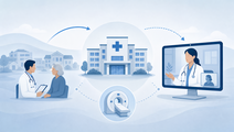 Telehealth infectious diseases consultation at a community hospital with CT and MRI imaging concept
