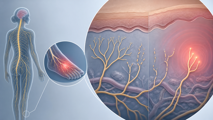 Illustration of fragmented peripheral nerve fibers representing small fiber neuropathy