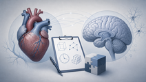Stylized heart and brain illustrating MoCA cognitive assessment in cardiovascular disease