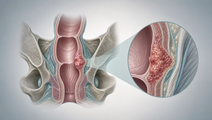 Simplified rectum with a highlighted area representing locally advanced MSI H or dMMR rectal cancer
