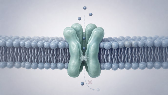 Illustration of a KCNQ1 ion channel in a cardiac cell membrane relevant to long QT syndrome