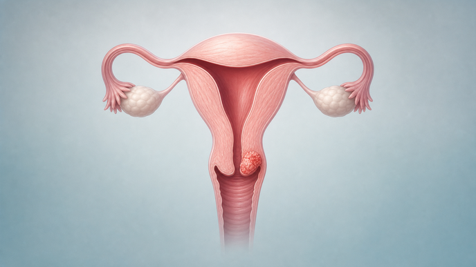 Simplified uterus and cervix showing a localized early stage cervical cancer lesion