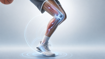 Lower limb knee and ankle illustration showing VR assisted neuromuscular training for basketball agility