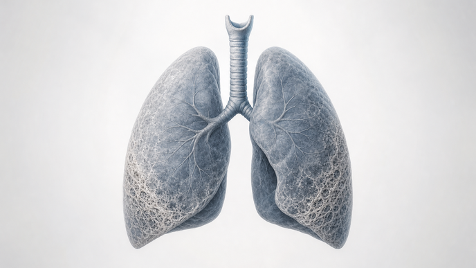 Illustrated lungs with subtle peripheral fibrosis representing pulmonary fibrosis care experiences of patients and partners