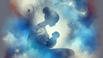 Simplified maternal silhouette with pregnancy outline and mental health brain symbol representing perinatal ADHD