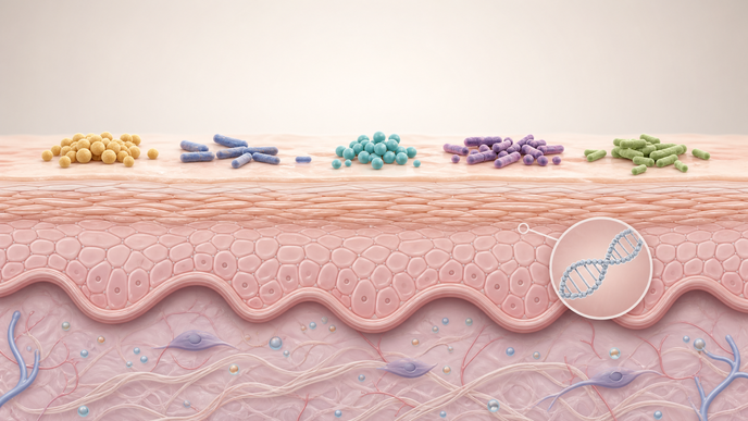 Simplified infant skin crosssection showing microbiome differences in atopic dermatitis and food allergy