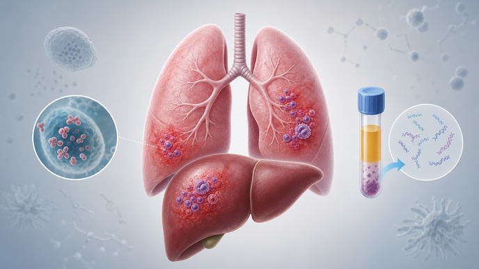 Simplified lung and liver illustration showing acute Q fever with inflammatory cell clusters and plasma mNGS diagnosis