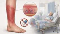 Simplified erysipelas skin inflammation with penicillin allergy label icon