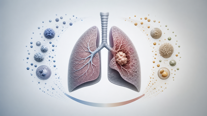 Simplified lung illustration with biomarker cues for stage IV non small cell lung cancer prognosis