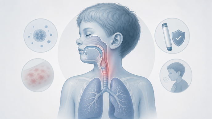 Pediatric airway and chest illustration showing anaphylaxis risk after epinephrine treatment