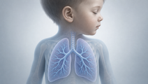 Illustrated developing child lungs and branching airways representing childhood asthma in the POMME cohort