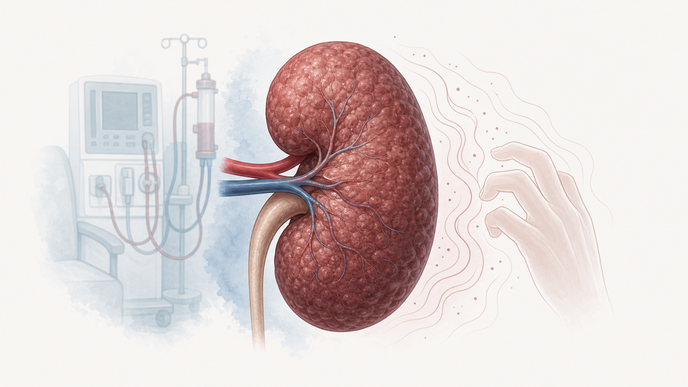 Stylized kidney illustrating chronic kidney disease associated pruritus in haemodialysis