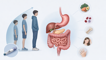 Adolescent digestive system illustration highlighting nutritional deficiency risk with GLP1 receptor agonist use