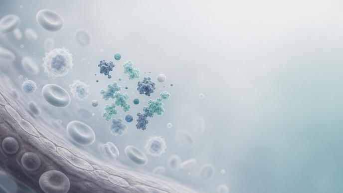 Simplified bloodstream with biomarker particles representing pancreatic stone protein assessment in sepsis prognosis