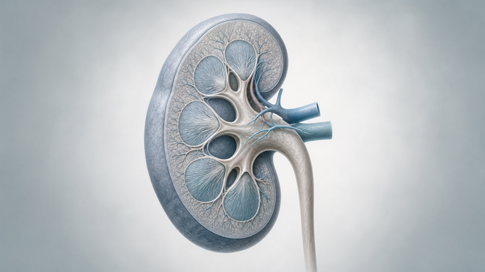 Simplified kidney illustration highlighting kidney function assessed in adults with insulin treated diabetes