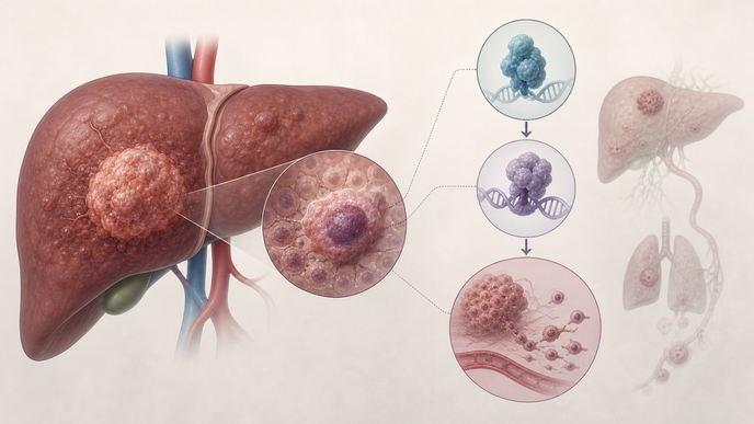 Simplified liver with hepatocellular carcinoma cells and TOP2A linked molecular signaling