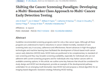 Shifting the Cancer Screening Paradigm Developing a MultiBiomarker Class Approach to MultiCancer Early Detection Testing