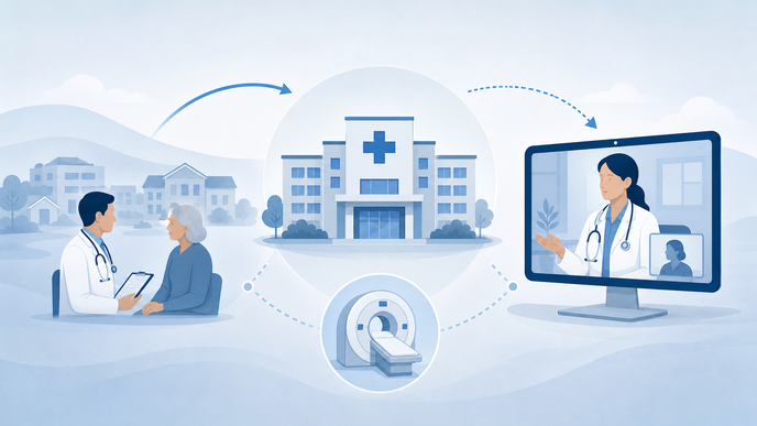 Telehealth infectious diseases consultation at a community hospital with CT and MRI imaging concept