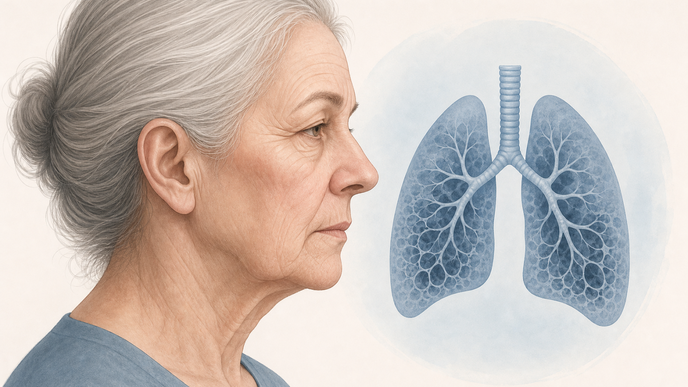 Facial wrinkle contours with subtle lung icon representing COPD assessment
