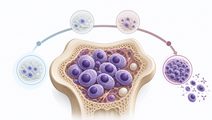 Simplified bone marrow plasma cell cluster illustrating multiple myeloma relapse timing