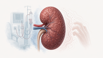 Stylized kidney illustrating chronic kidney disease associated pruritus in haemodialysis
