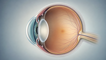 Simplified cross section of an adult eye emphasizing the crystalline lens affected by presbyopia