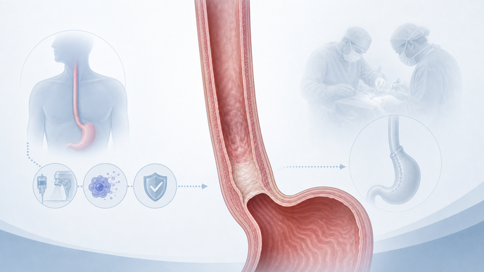 Simplified esophagus showing active surveillance after complete clinical response in esophageal cancer