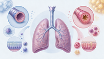 Pediatric asthma airway illustration showing variable treatment response in children with obesity