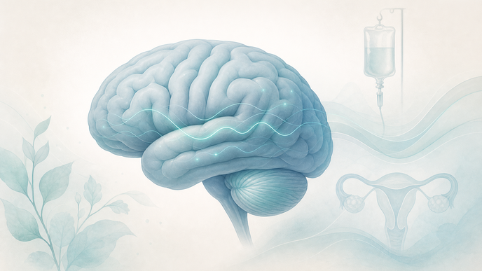 Simplified resting brain with sleep wave contours representing insomnia care during gynecological cancer chemotherapy