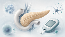 Simplified pancreas and glucose cells illustrating glycemic monitoring after antipsychotic treatment initiation