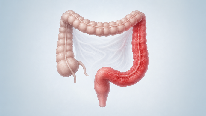 Simplified large intestine with subtle colon inflammation representing ulcerative colitis before elective colectomy