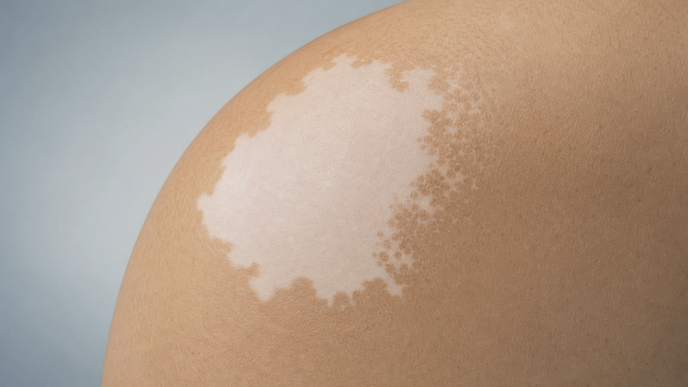 Illustrated skin with a vitiligo patch and subtle repigmentation along the depigmented area edge
