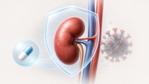 Kidney transplant graft with antiviral pill and COVID 19 viral particle cue