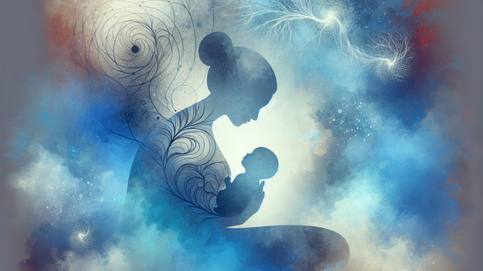 Simplified maternal silhouette with pregnancy outline and mental health brain symbol representing perinatal ADHD