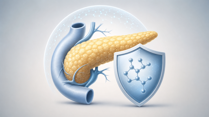 Stylized pancreas with insulin molecule and coverage shield representing insulin cap policy