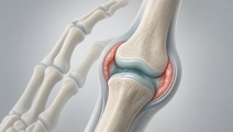 Simplified hand joint with subtle synovial inflammation representing prevalent rheumatoid arthritis in a dietary survey