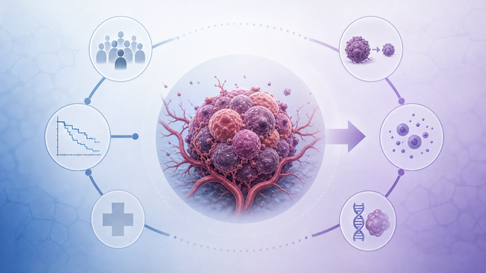 Stylized solid tumor cancer cell cluster with surrogate endpoint evidence framework