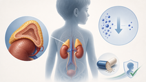 Illustration of adrenal glands and modified release hydrocortisone for pediatric congenital adrenal hyperplasia