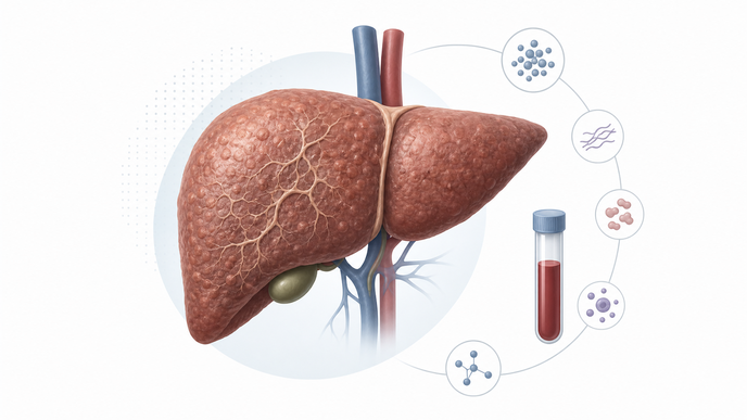 Simplified liver with fibrosis cues and lab markers for chronic hepatitis B fibrosis assessment