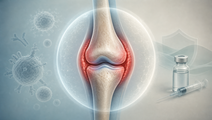 Illustrated inflamed synovial joint representing inflammatory arthritis during COVID19 vaccination treatment decisions