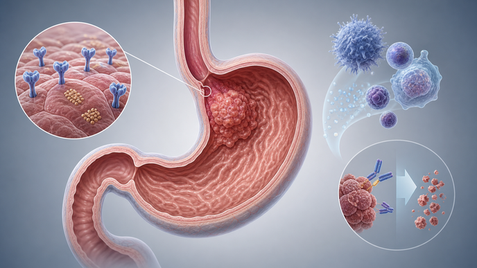Stomach and gastroesophageal junction showing HER2 positive gastric cancer with immune checkpoint inhibitor treatment