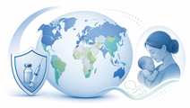 Global rubella elimination illustration with vaccination shield and world map
