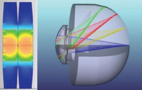 Figure 3. Preliminary mechanical finite element model and associated optical ray-trace model.3